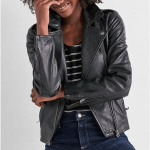 Lucky Brand Pin Dot Genuine Lamb Leather Moto Jacket Black S